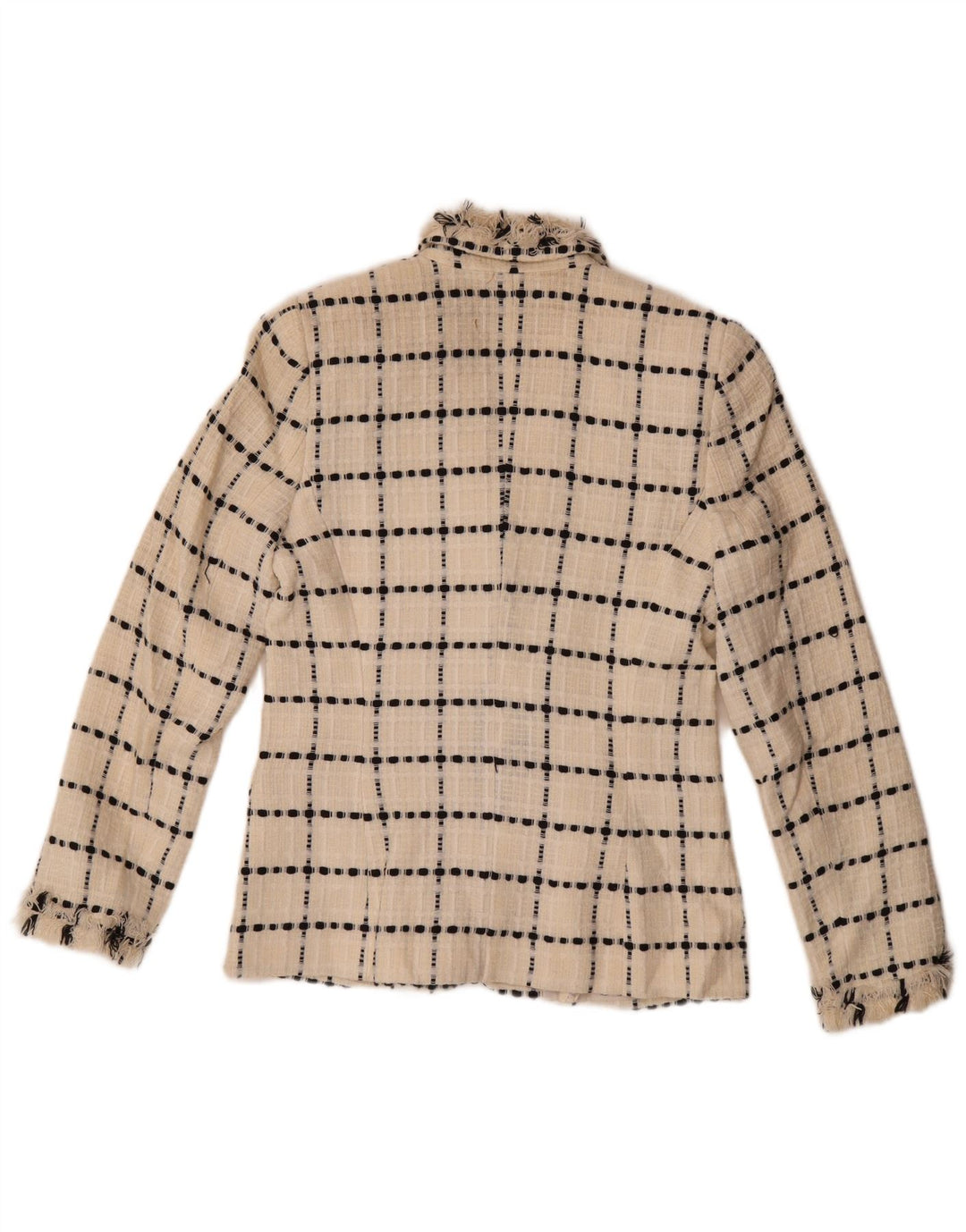 vintage Femmes 3 Bouton Blazer Veste UK 10 Petite laine à carreaux blanc cassé