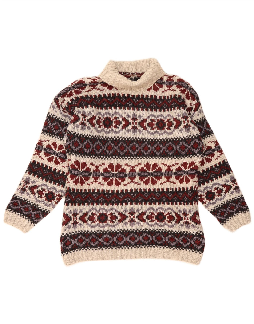 vintage Mens Roll Neck Jumper Pull Moyen Multicolore Fair Isle Wool
