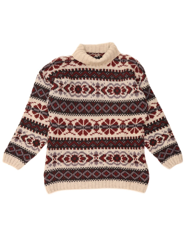 vintage Mens Roll Neck Jumper Pull Moyen Multicolore Fair Isle Wool