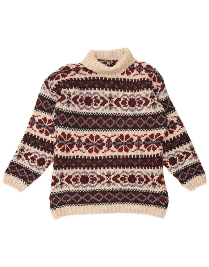 vintage Mens Roll Neck Jumper Pull Moyen Multicolore Fair Isle Wool