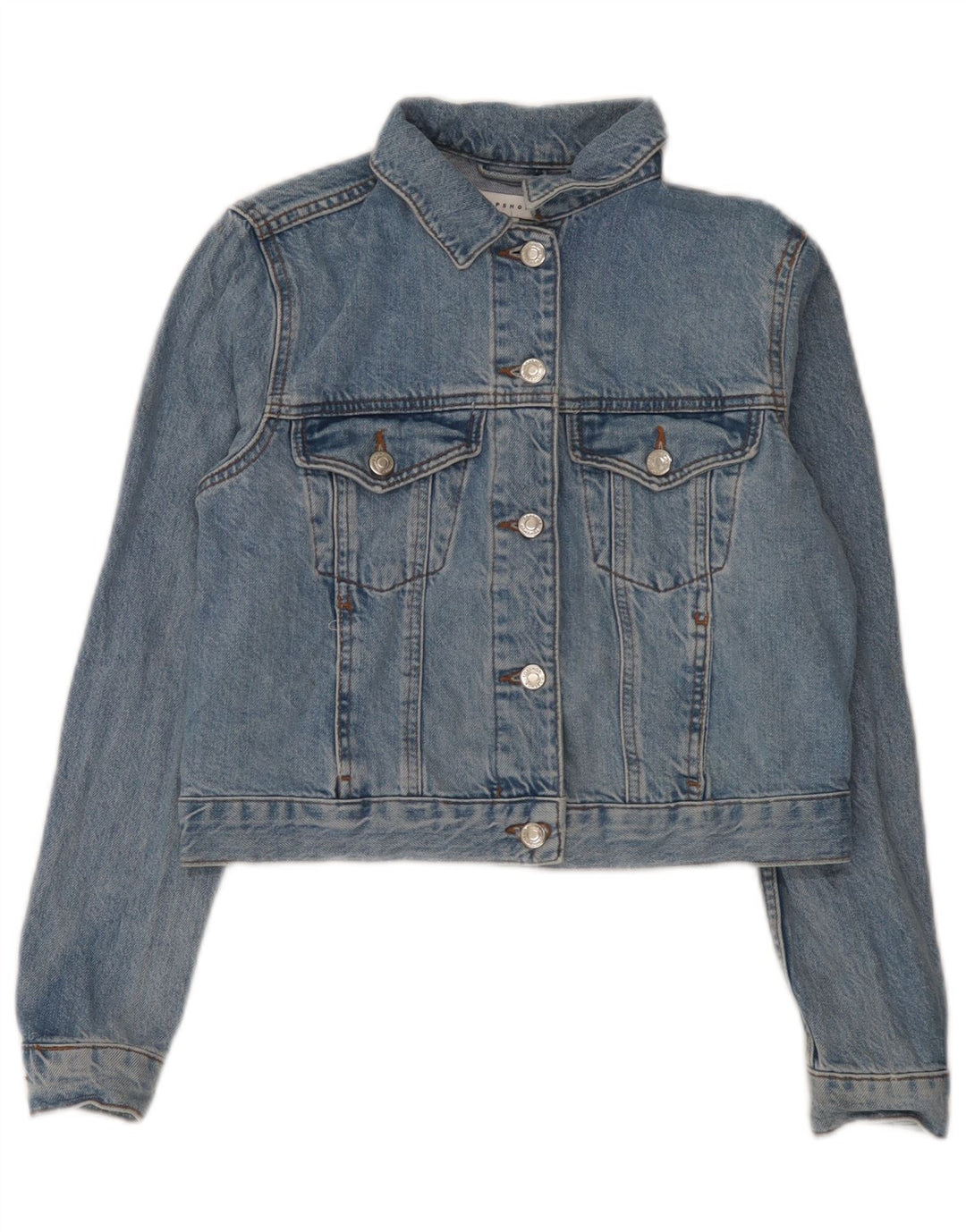 Topshop Veste en jean courte pour femme UK 8 Petit coton bleu