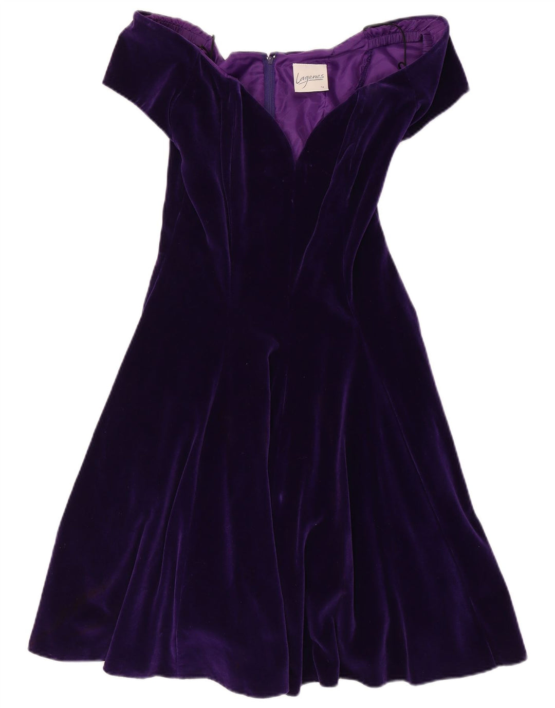 VINTAGE Femme Velours Hors Épaule Robe UK 14 Moyen Violet Coton