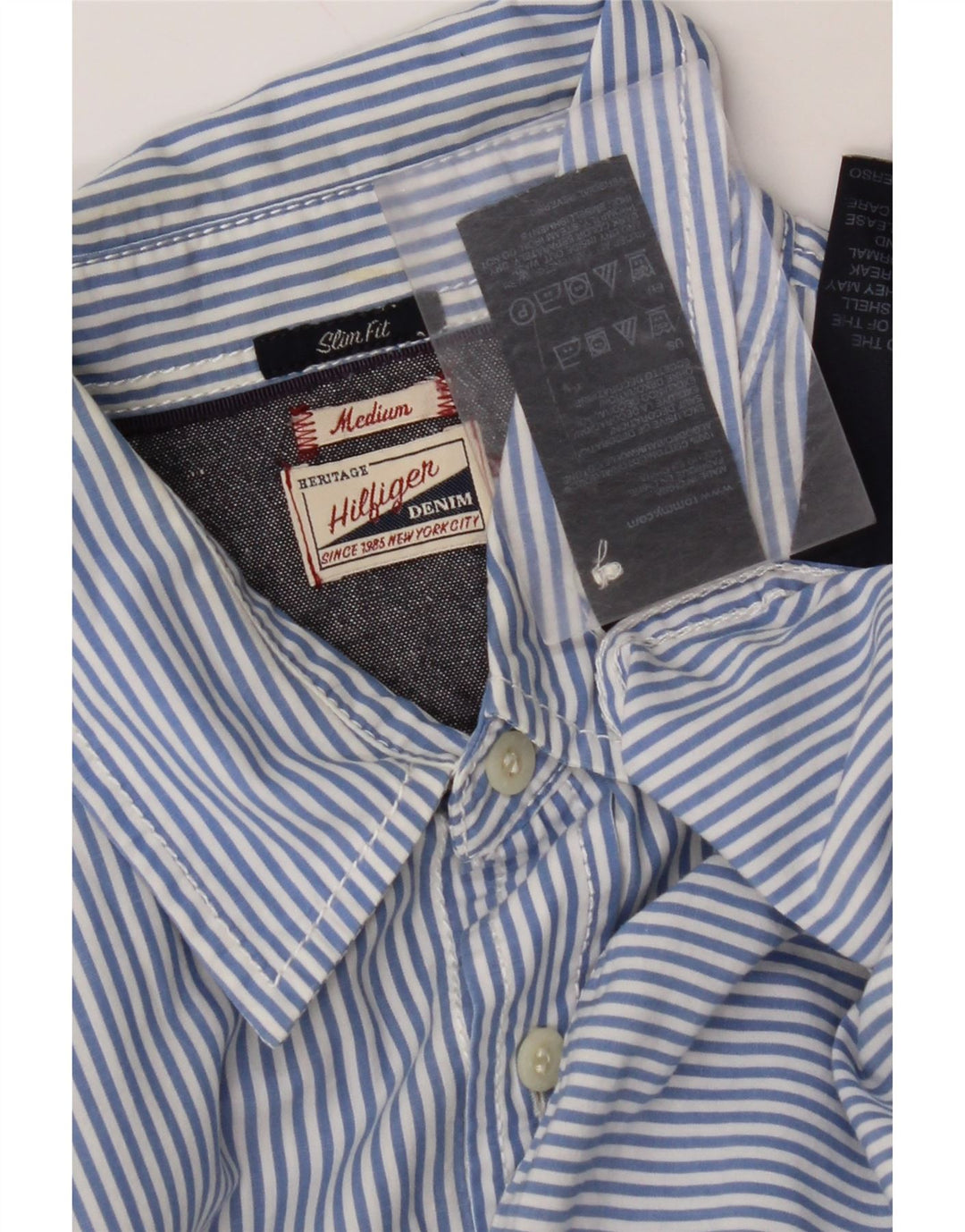 TOMMY HILFIGER Chemise Slim Fit Homme Bleu Moyen Rayé Coton