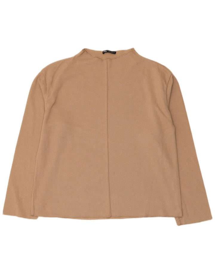 Zara Femme Top Manches Longues UK 14 Coton Beige Moyen