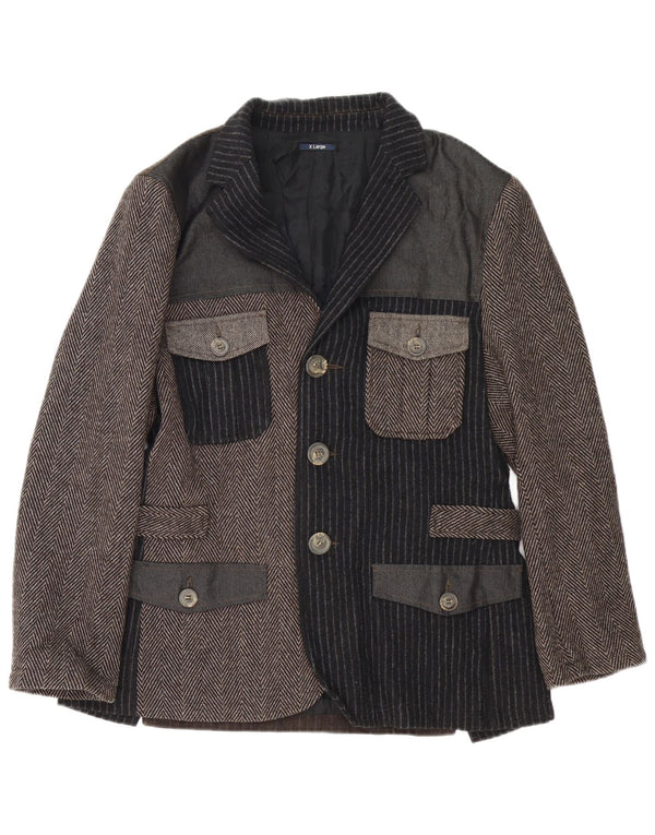 Desigual Veste Blazer 3 Boutons Femme UK 18 XL Marron Colorblock Coton