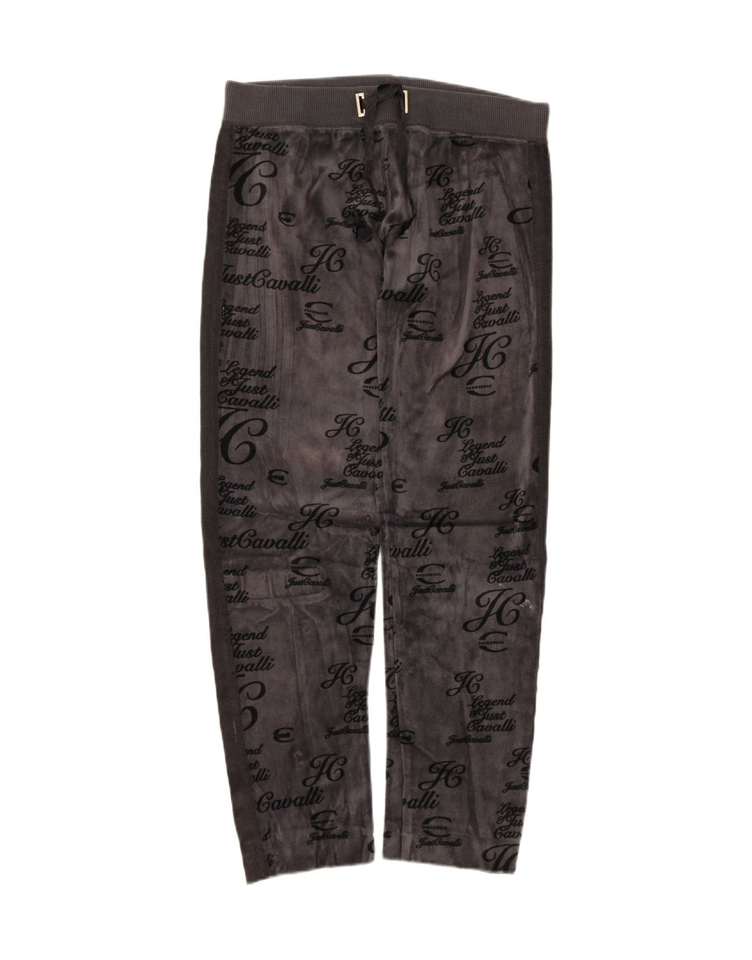 JUST CAVALLI Womens Graphic Tracksuit Trousers UK 12 Medium Grey Cotton Vintage Just Cavalli and Second-Hand Just Cavalli from Messina Hembry 