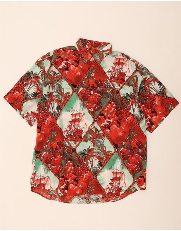 Vintage Mens Graphique Chemise À Manches Courtes Grand Rouge Floral Coton Hawaïen