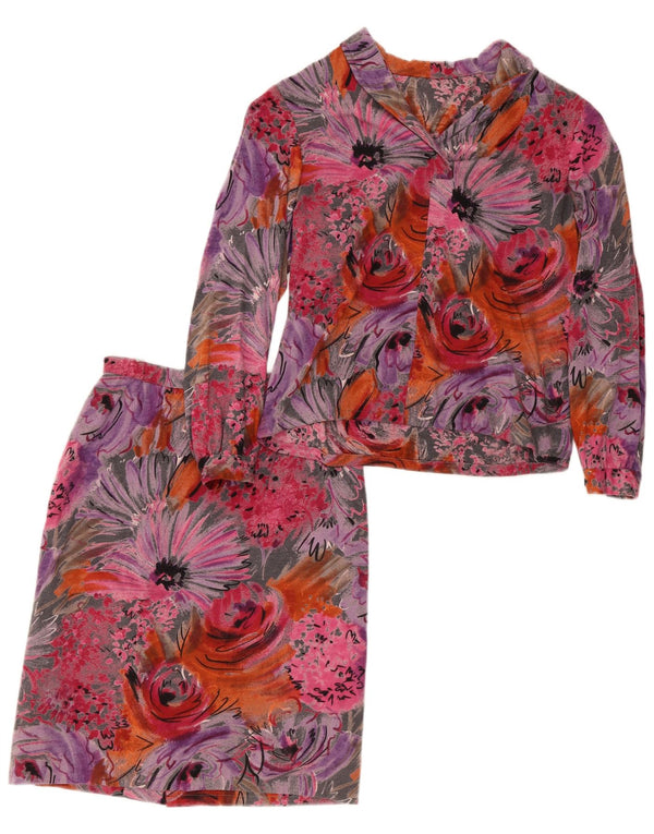 vintage Femmes 2 Pièces Jupe Ensemble Petit W24 Multicolore Floral