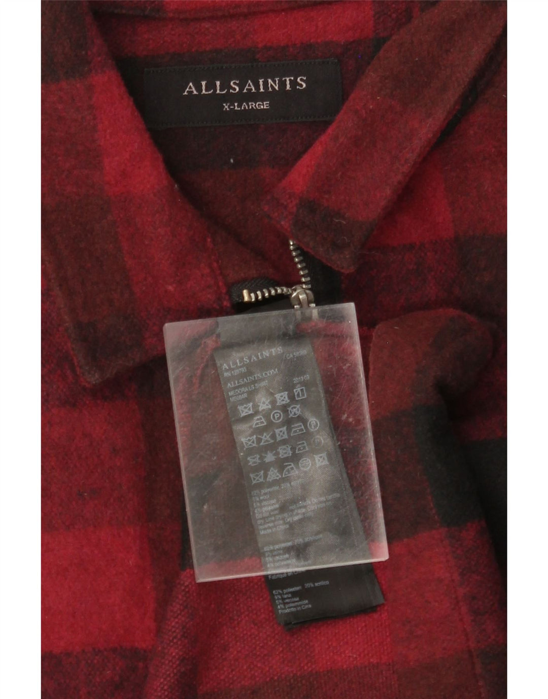 ALL SAINTS Surchemise Homme Flanelle Chemise XL Rouge Vichy Polyester
