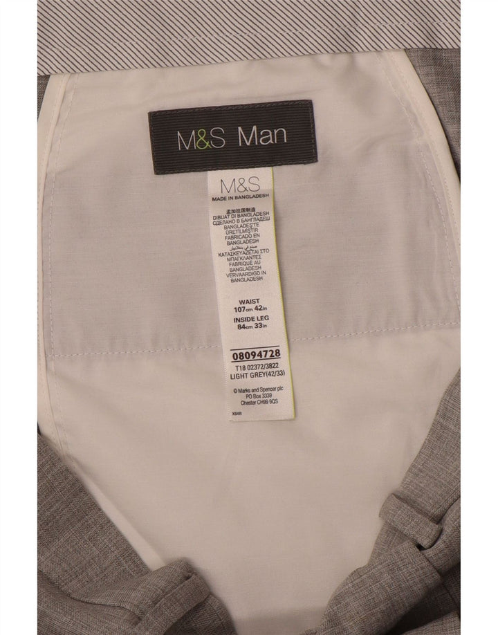 Marks & Spencer Pantalon de Costume Droit Homme W42 L33 Gris Polyester