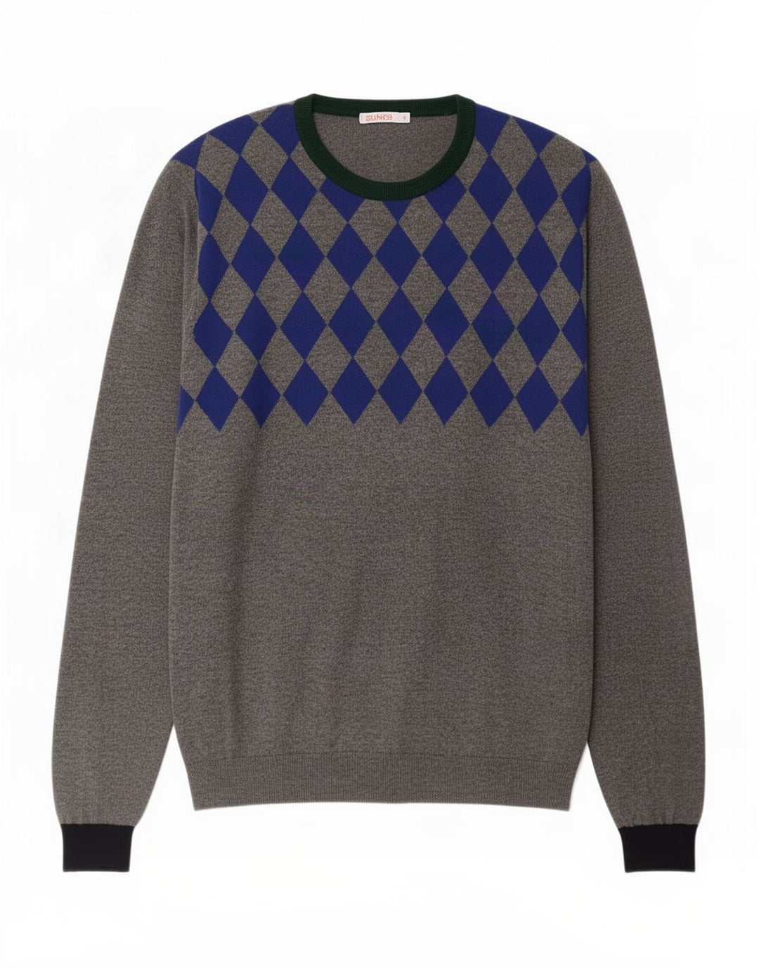 Sun68 Pull col rond pour homme XL en laine gris argyle/diamant