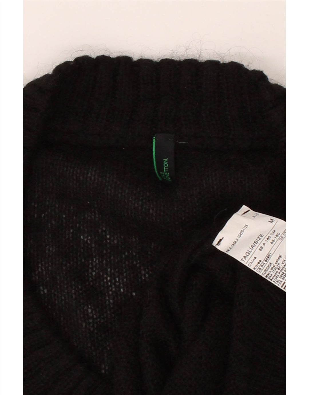 BENETTON Womens Crew Neck Jumper Sweater UK 14 Medium Black Acrylic Vintage Benetton and Second-Hand Benetton from Messina Hembry 