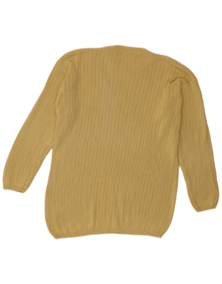 vintage Femme Crew Neck Jumper Pull Jaune Moyen