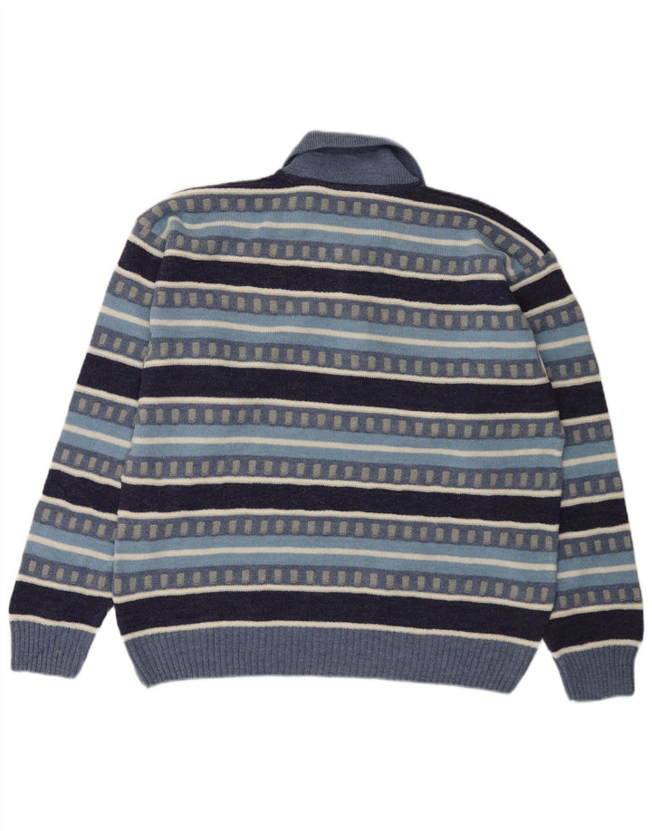 Kappa Pull à col polo pour homme en laine à rayures bleues