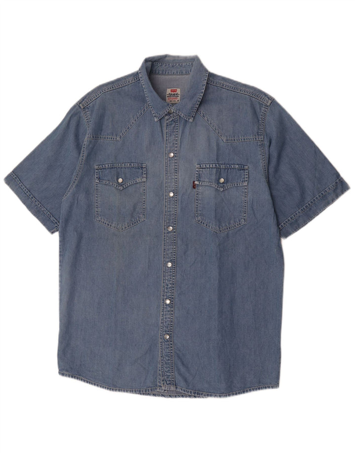 Levi's Chemise en Jean à Manches Courtes Homme Bleu Moyen