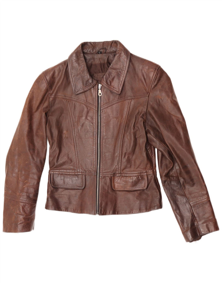 veste en cuir femme vintage UK 14 Grand cuir brun