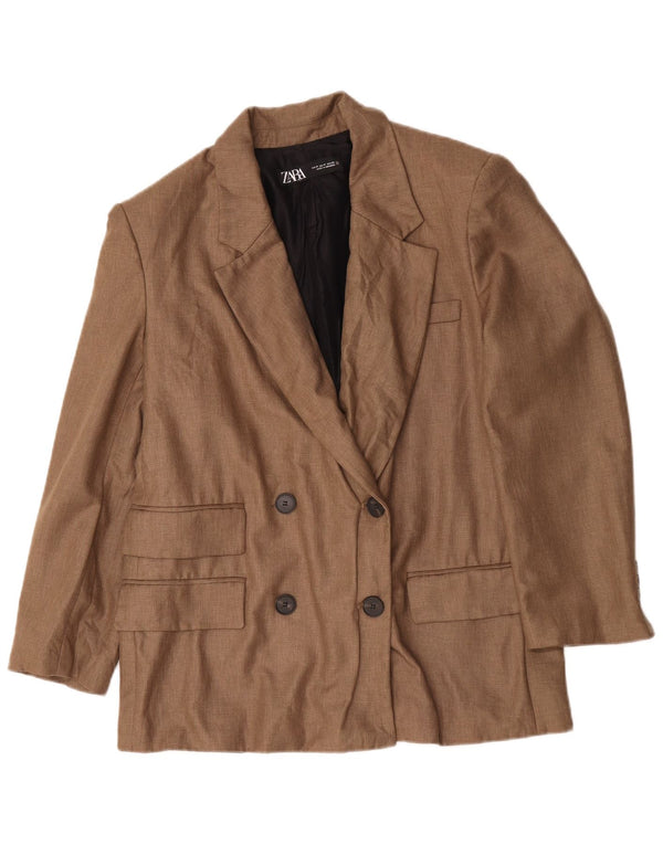 Zara Veste blazer surdimensionnée à double boutonnage pour femme UK 14 Marron moyen