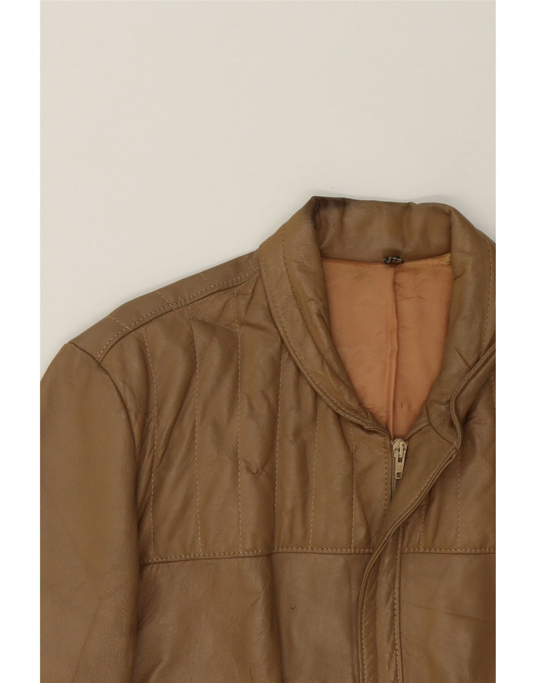 VINTAGE Mens Leather Jacket UK 40 Large Beige Vintage Vintage and Second-Hand Vintage from Messina Hembry 