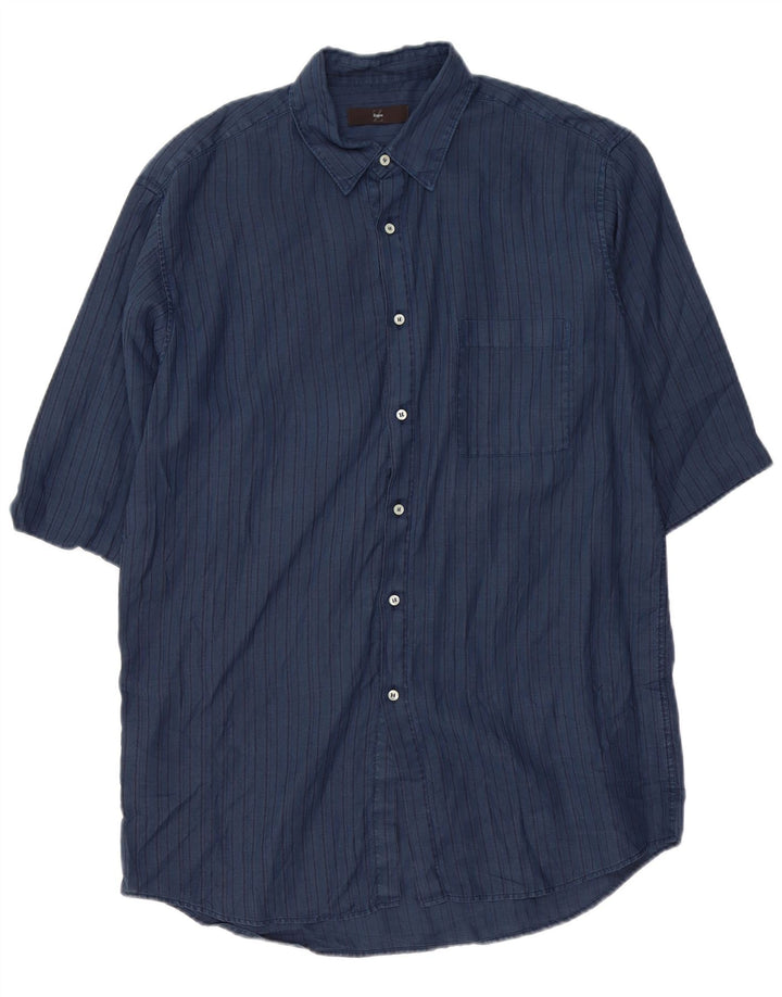 ZEGNA Chemise à manches courtes pour homme Taille 41 Bleu marine moyen rayé