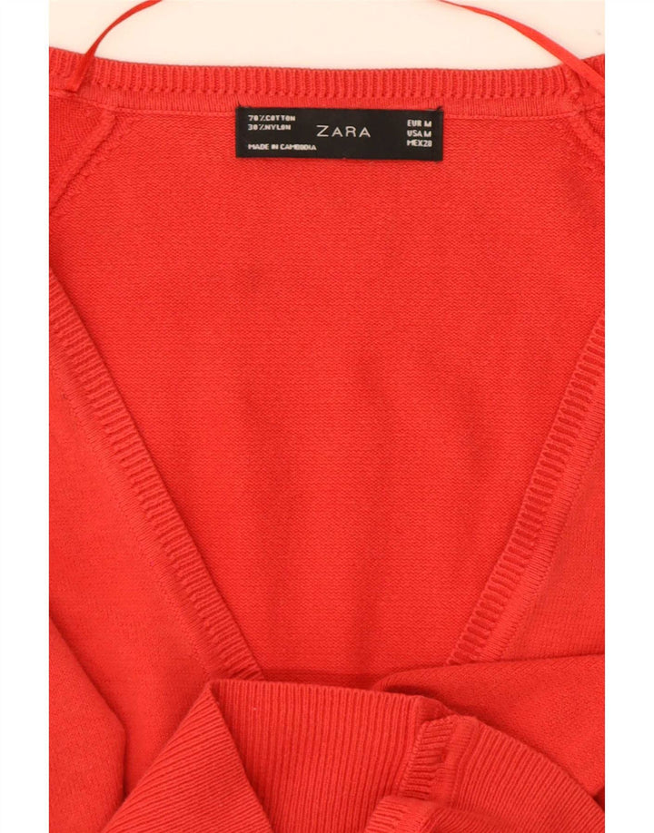 Zara Cardigan Femme Pull UK 12 Coton Rouge Moyen