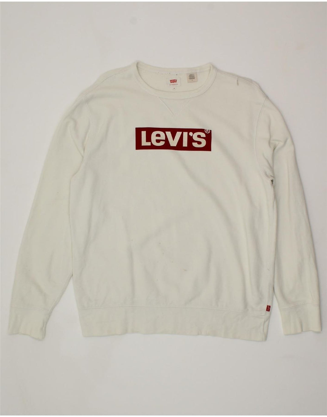 LEVI'S Mens Graphic Sweatshirt Jumper Medium Off White Cotton Vintage Levi's and Second-Hand Levi's from Messina Hembry 