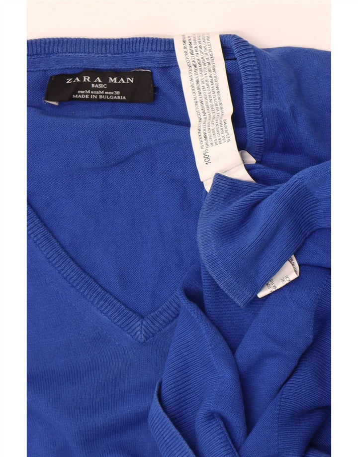 Zara Pull Col V Homme Bleu Moyen Coton