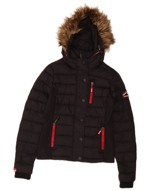 Superdry Veste matelassée à capuche pour femme UK 10 Small Noir Polyester