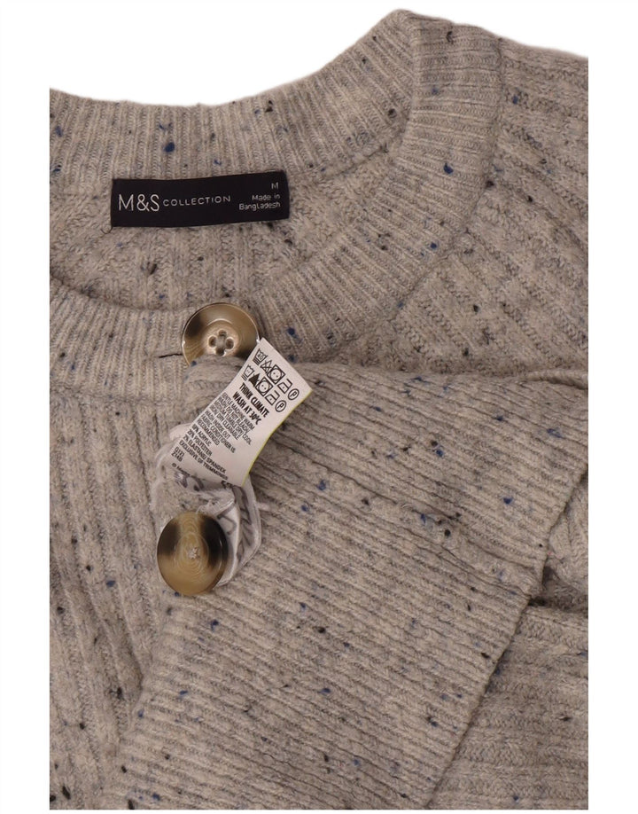Marks & Spencer Pull cardigan court pour femme UK 12 Gris moyen moucheté