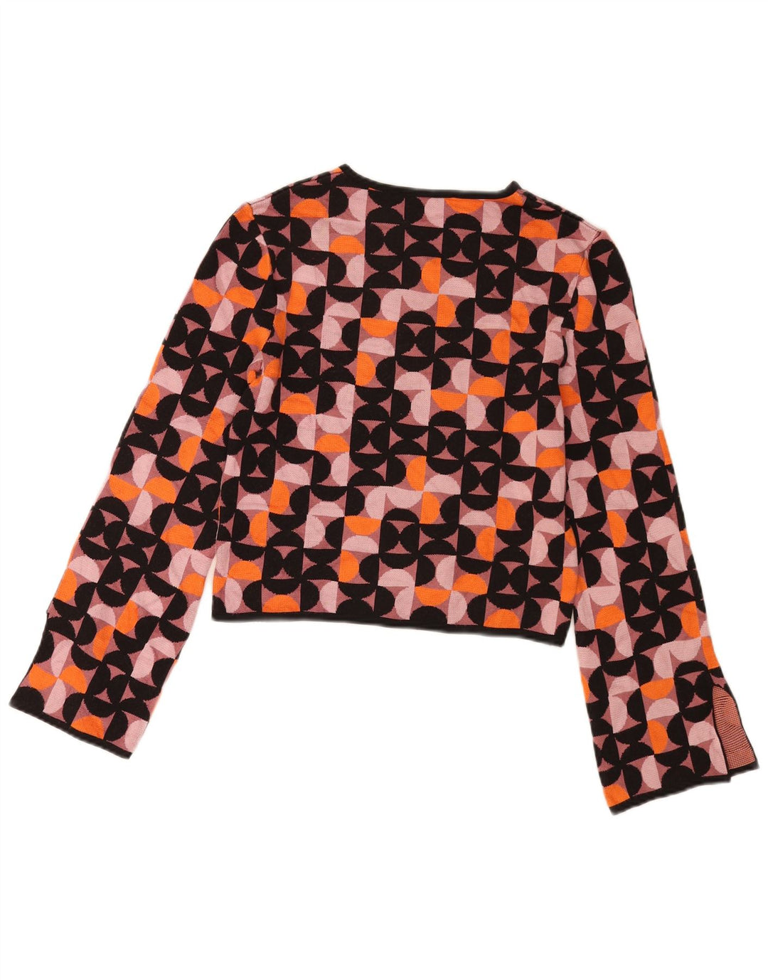 Zara Womens Crop Top Manches Longues UK 12 Moyen Multicolore Géométrique