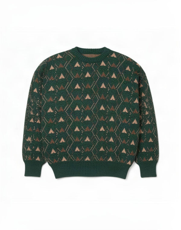 vintage Mens Crew Neck Jumper Pull Grand Vert Argyle/Diamant