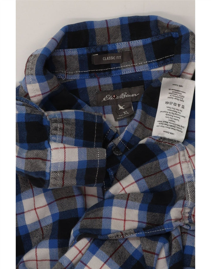 EDDIE BAUER Chemise classique en flanelle pour homme XL Bleu à carreaux en coton