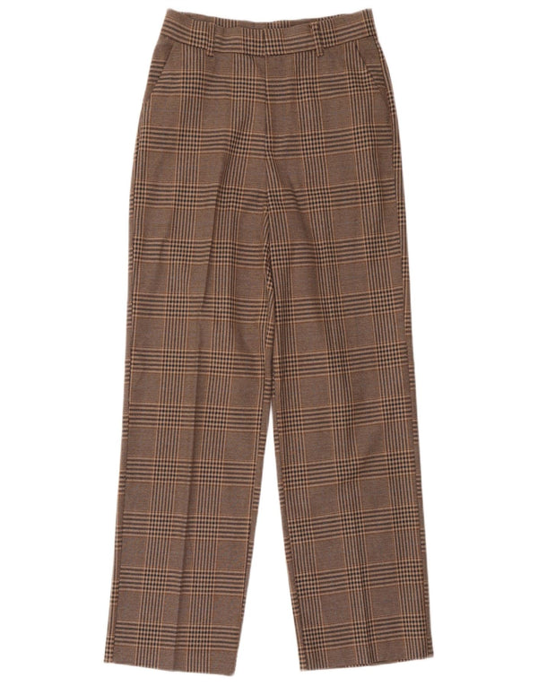 Zara Pantalon de costume fuselé taille haute pour femme XS W24 L30 pied-de-poule marron