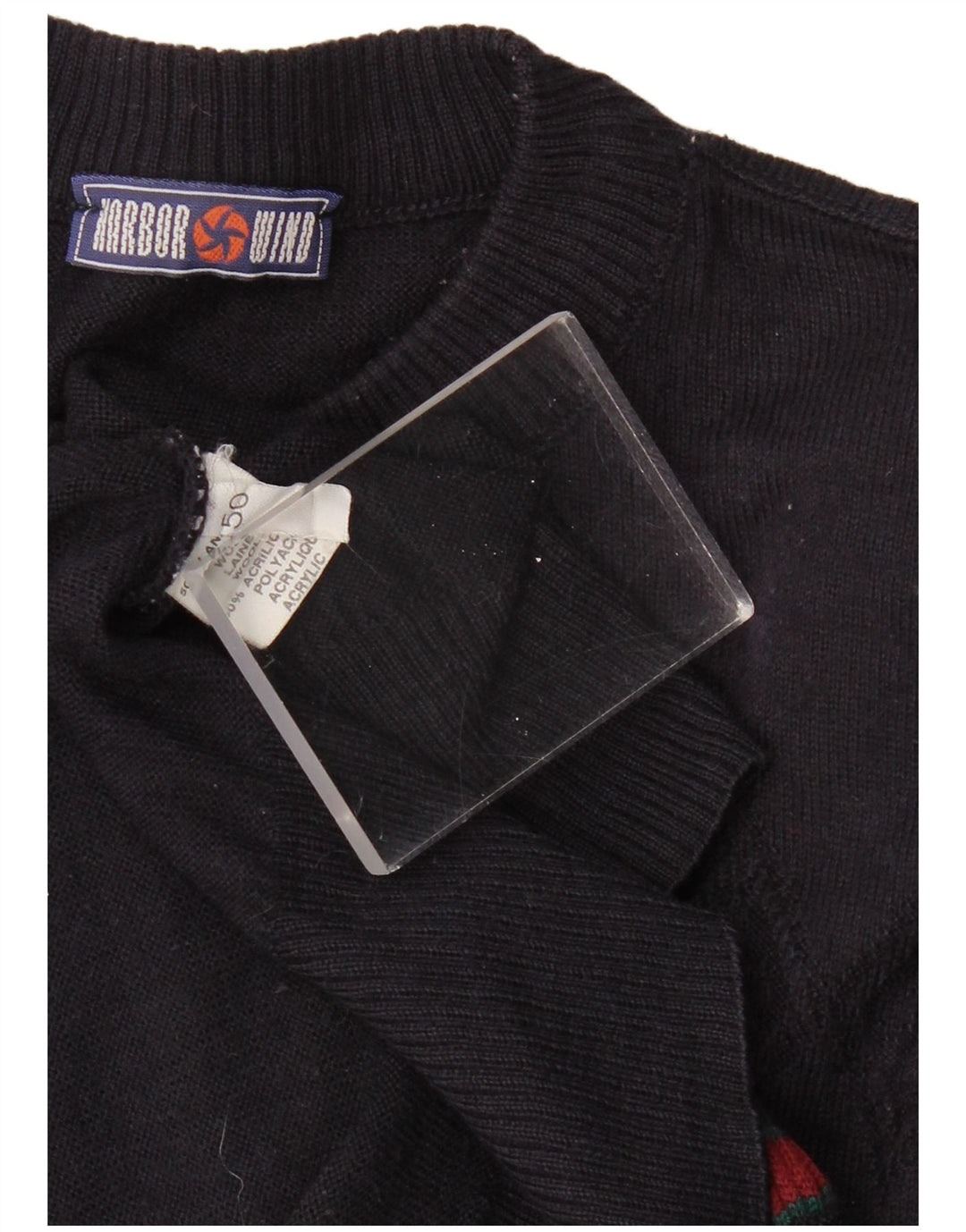 VINTAGE Homme Col Roulé Pull Pull IT 50 Grand Bleu Marine Géométrique