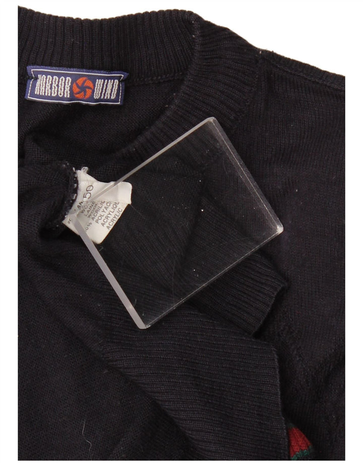 VINTAGE Homme Col Roulé Pull Pull IT 50 Grand Bleu Marine Géométrique