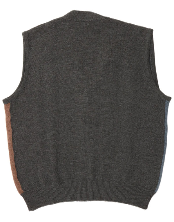 vintage Mens Cardigan sans manches Pull IT 52 Grand Colorblock Gris