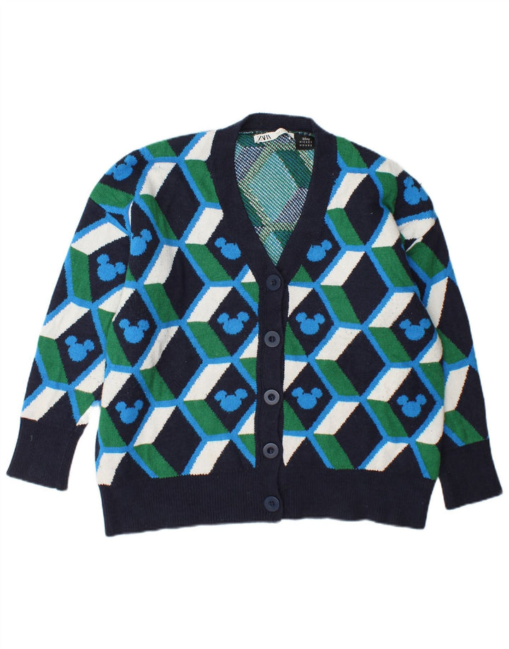 Zara Cardigan surdimensionné pour femme UK 10 Petit motif géométrique multicolore