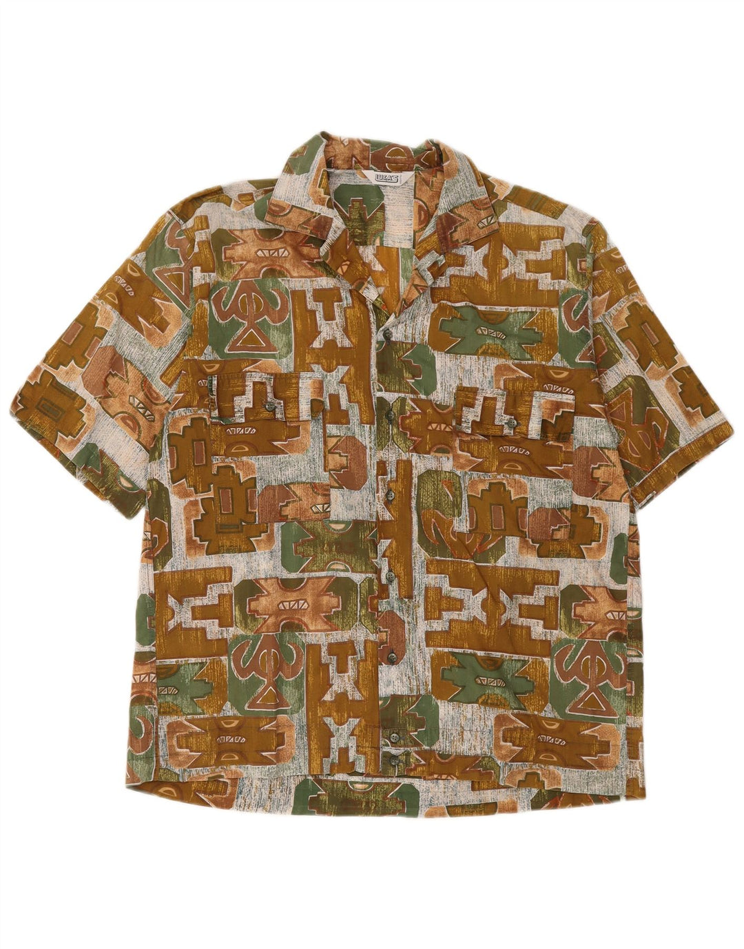 Chemise à manches courtes Vintage pour hommes, kaki moyen géométrique