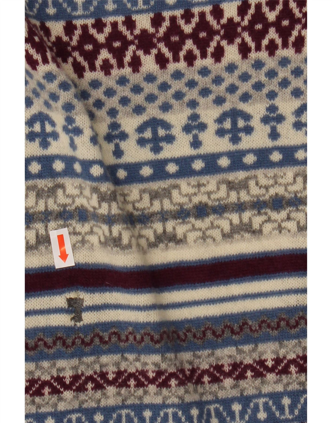 Benetton Pull Cardigan Femme UK 14 Gris Moyen Laine Fair Isle