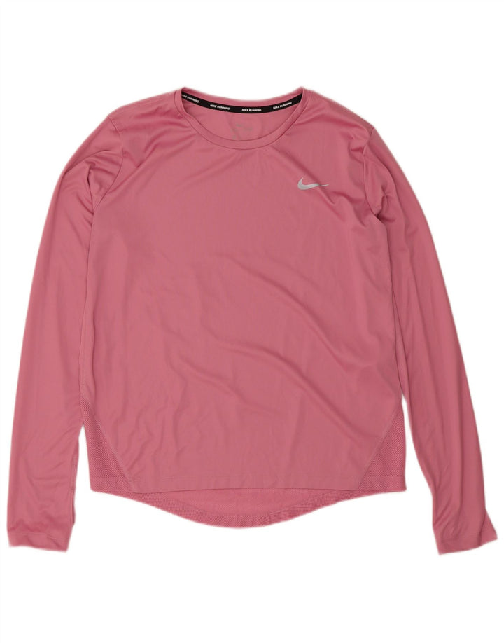 NIKE Haut Dri Fit à manches longues pour femme UK 12 Rose moyen Polyester