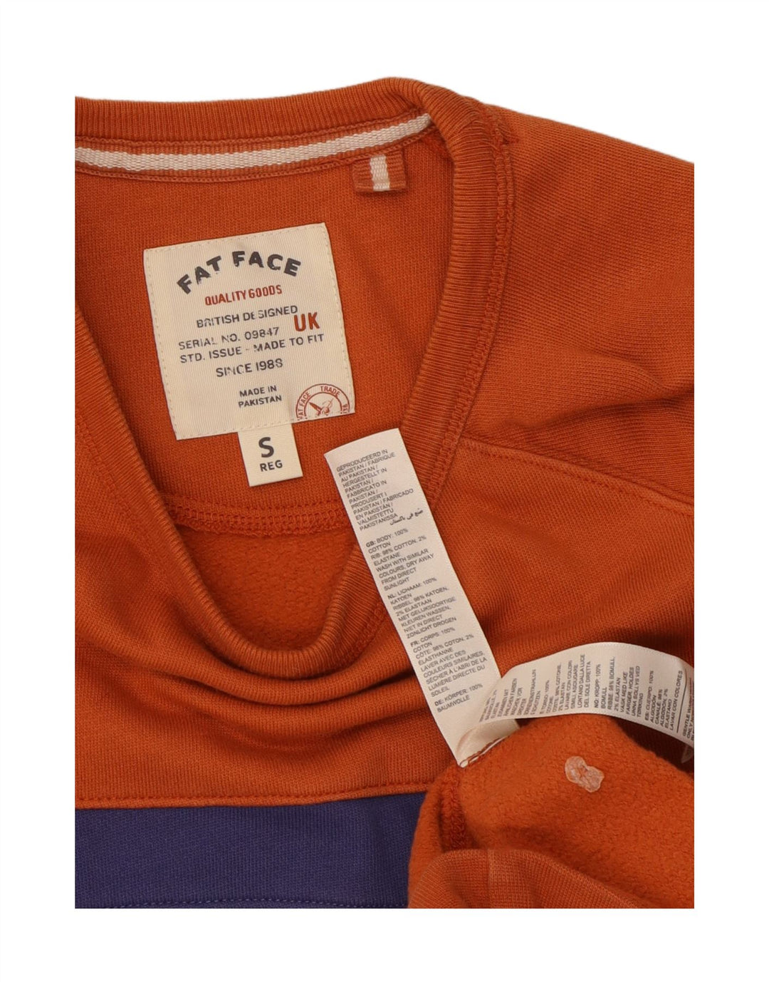 Fat Face Sweat-shirt pour homme en coton color block orange Taille S