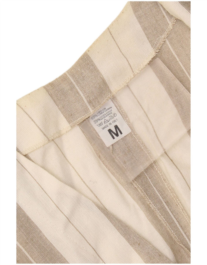 vintage Femme Chemise à manches courtes Blouse UK 14 Lin rayé beige moyen