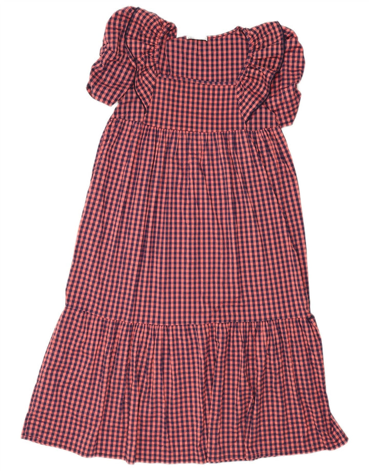 Zara Robe Empire à volants pour femme UK 10 Petit tissu vichy rose en polyester