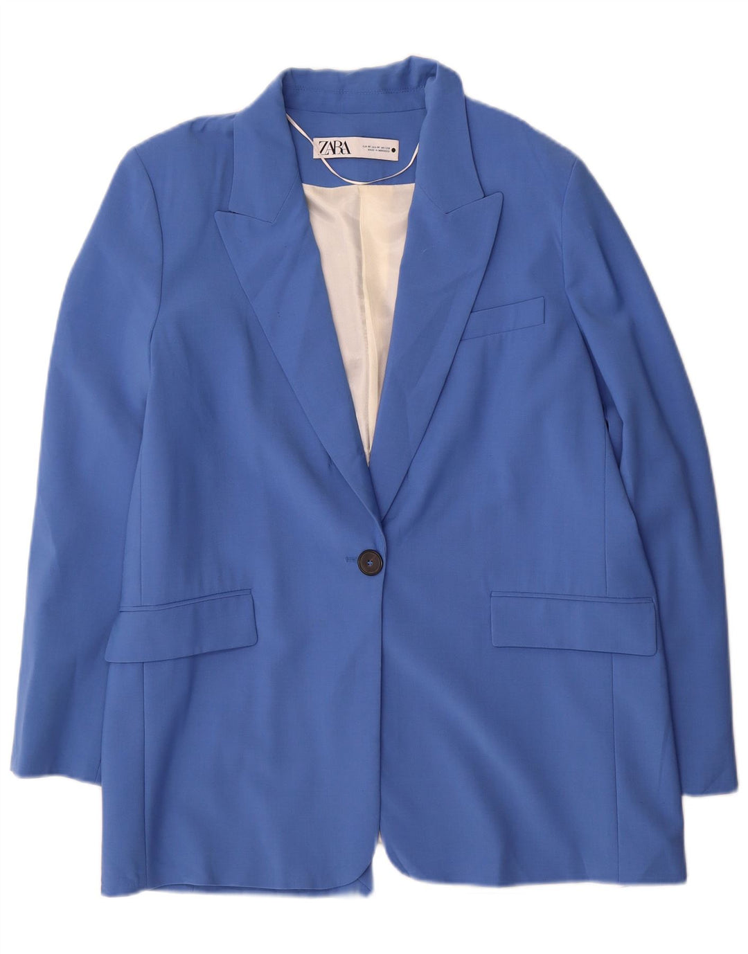 Zara Veste Blazer 1 Bouton Femme UK 14 Bleu Moyen Polyester