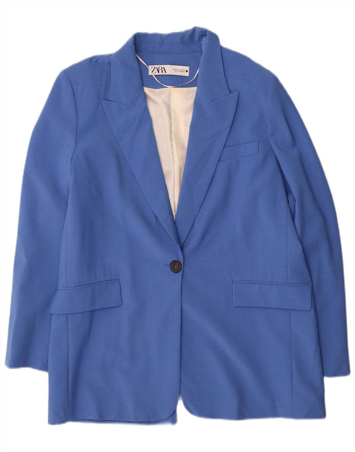Zara Veste Blazer 1 Bouton Femme UK 14 Bleu Moyen Polyester