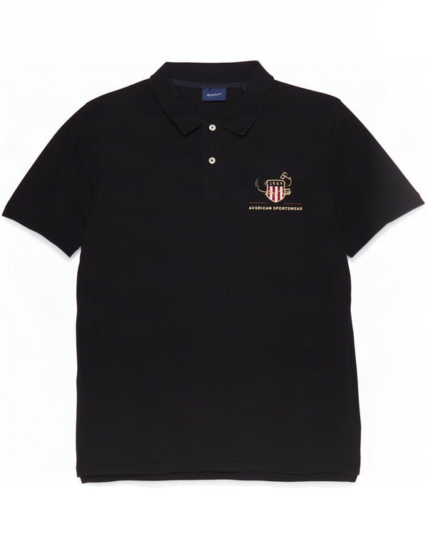 Gant Polo Graphique Homme Large Noir Coton