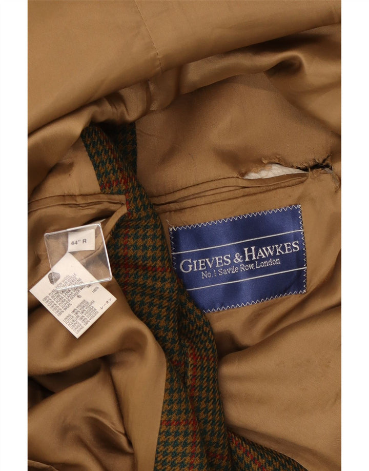 Gieves & Hawkes Veste blazer à 2 boutons pour homme UK 44 2XL Kaki Pied-de-poule