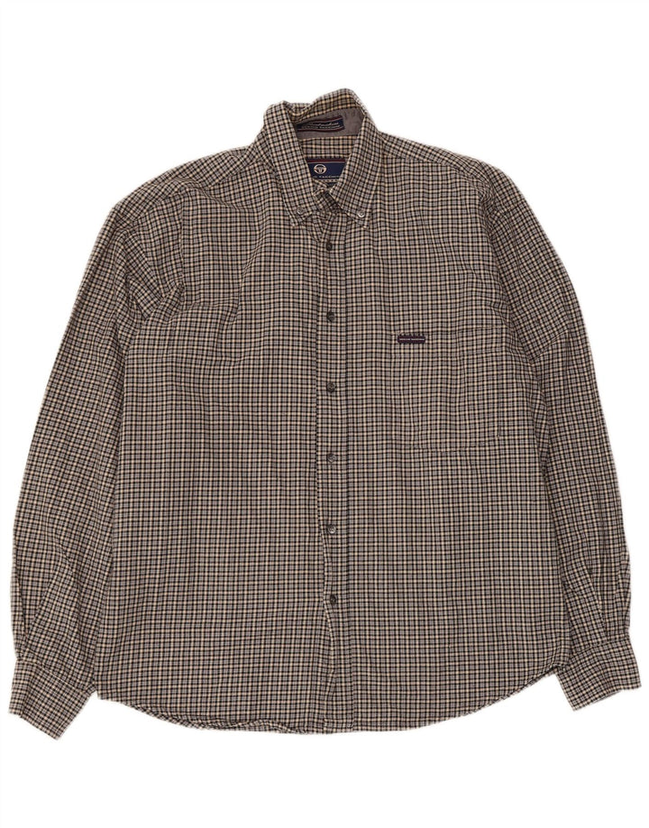 Sergio Tacchini Chemise en Flanelle Homme Gris Moyen à Carreaux en Coton