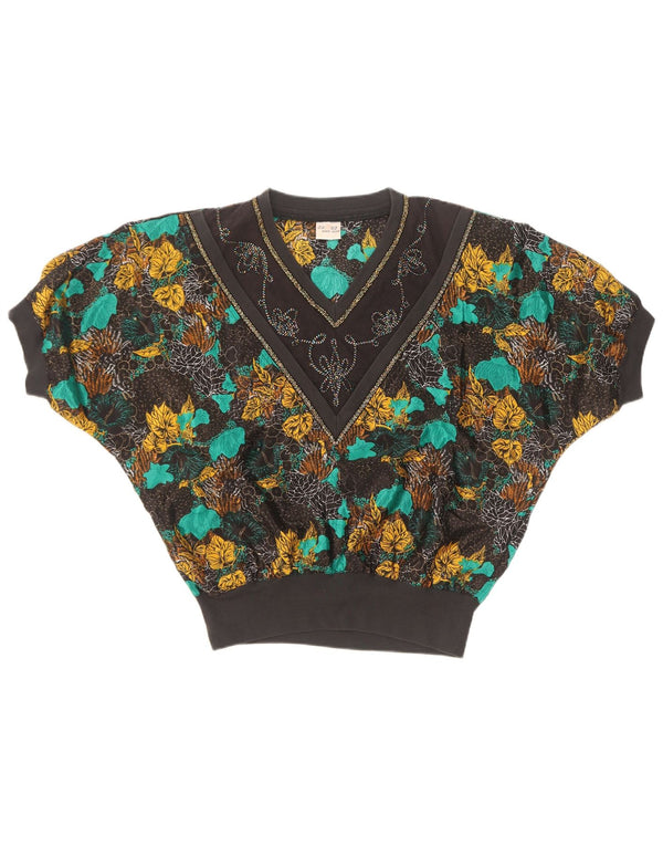 vintage Womens Blouse Top UK 18 XL Soie florale multicolore
