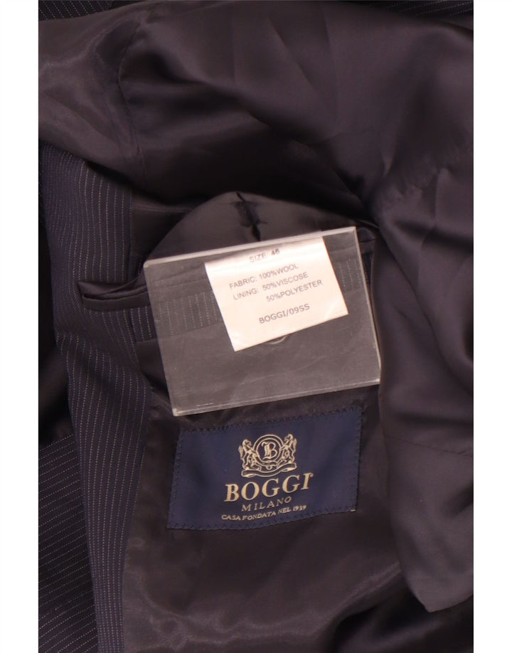 Boggi Veste Blazer 3 Boutons Homme IT 46 Petite Laine à Rayures Bleu Marine