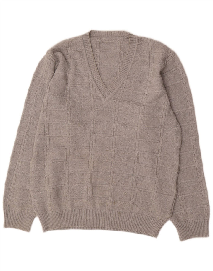 vintage Homme Col V Pull Pull IT 50 Gris Moyen Polyacrylique